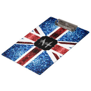 Porte-bloc Drapeau rouge et bleu parties scintillant Monogram