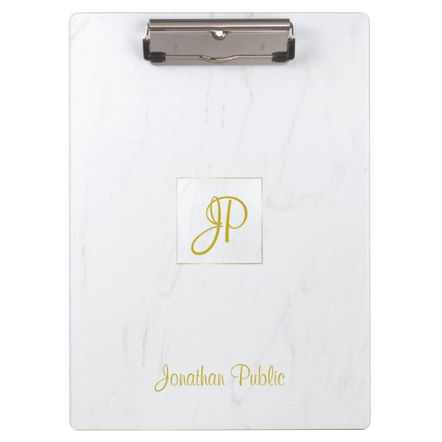 Porte-bloc Écriture manuscrite Monogramme or Moderne Marbre é (Devant)
