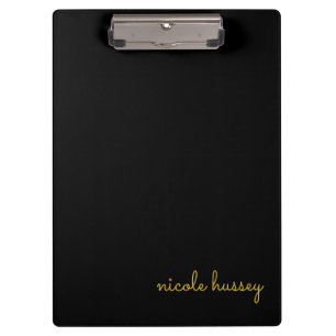 Porte-bloc Écriture noire et or   Monogramme moderne élégant