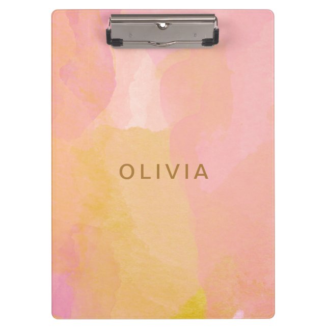 Porte-bloc Elégant Aquarelle Pastel Nom personnalisé Rose (Devant)