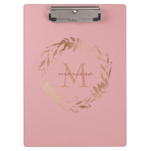Porte-bloc Élégant Chic Blush Rose Rose Or Monogramme