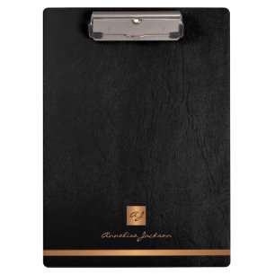 Porte-bloc Élégant classe cuir noir or monogrammed