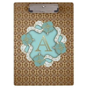 Porte-bloc Élégant Floral Turquoise or lettre A