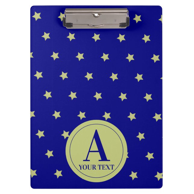 Porte-bloc Elegant Gold & Blue Star Pattern Monogram (Devant)