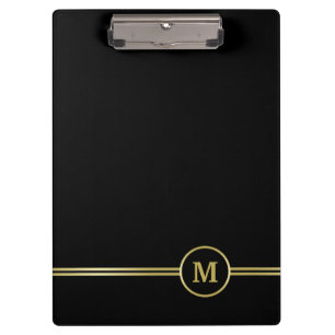 Porte-bloc Élégant monogramme personnalisé or sur fond noir