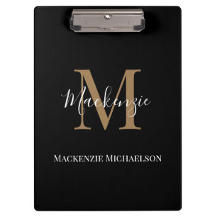 Porte-bloc Élégant Noir Or Personnalisé Nom Monogramme