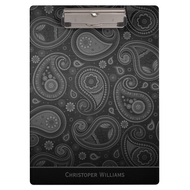 Porte-bloc Élégant noir paisley clipbo personnalisé (Devant)