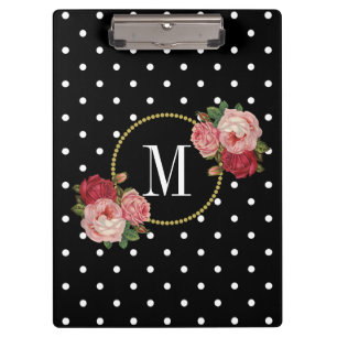Porte-bloc Elégant noir Vintage rose Fleurs Points Monogramme