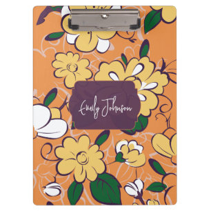Porte-bloc Élégant Nom Personnalisé Botanique Fleur Orange Bl