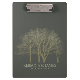PORTE-BLOC ÉLÉGANT OR GRIS AUTOMNE ARBRES MONOGRAMME