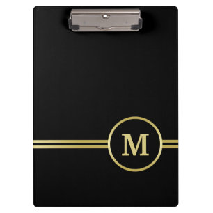 Porte-bloc Élégant or Monogramme personnalisé sur noir