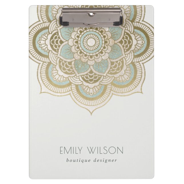 Porte-bloc Elégant Ornate Gold Foil Turquoise Turquoise Manda (Devant)