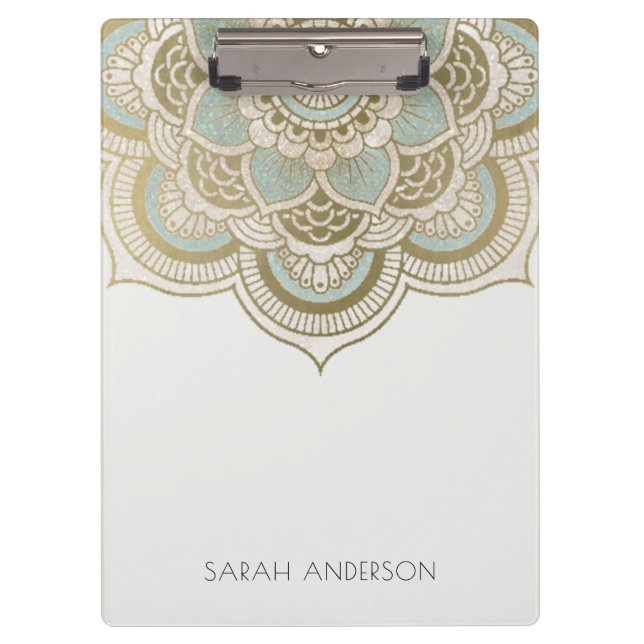 Porte-bloc Elégant Ornate Gold Foil Turquoise Turquoise Manda (Devant)