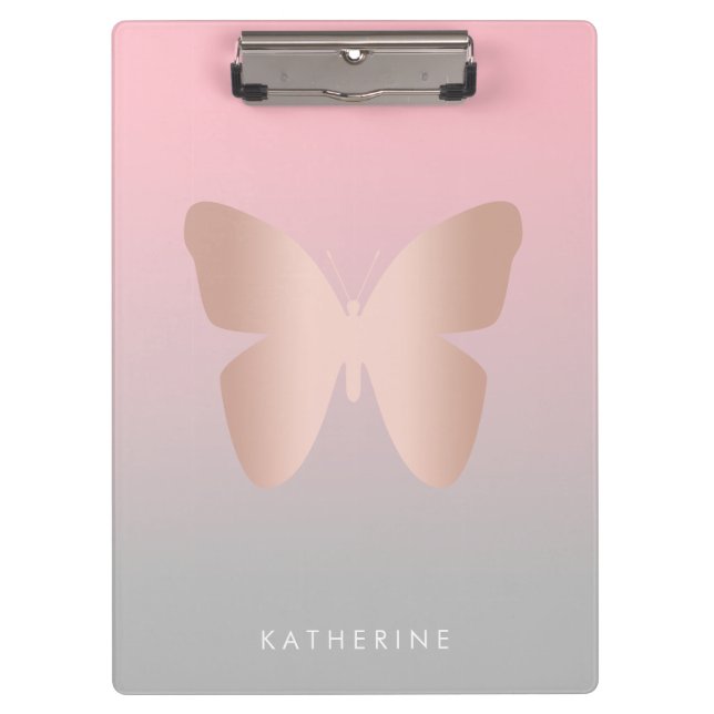 Porte-bloc Elégant papillon rose moderne en or tendance (Devant)