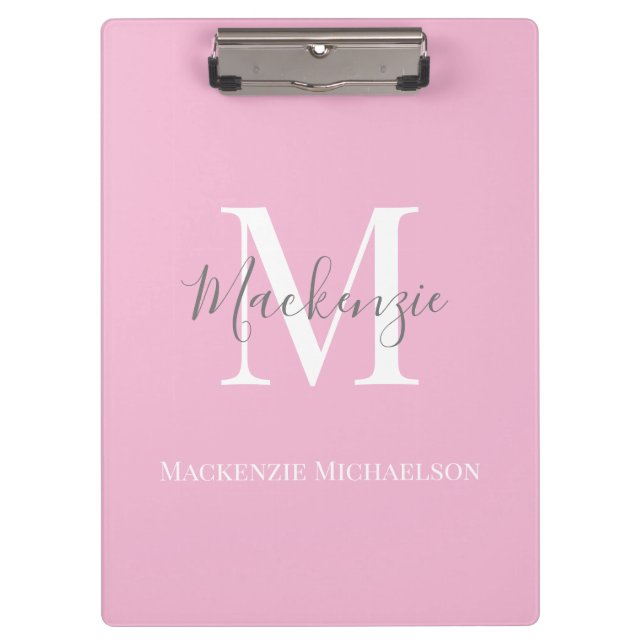 Porte-bloc Élégant rose gris Nom du monogramme personnalisé (Devant)
