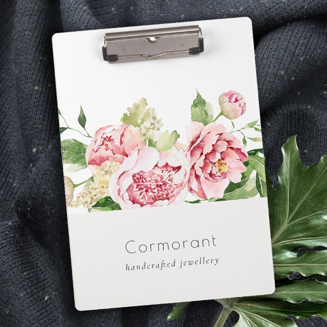 Porte-bloc Elégant rose rose vert Aquarelle Peony Floral (Créateur téléchargé)
