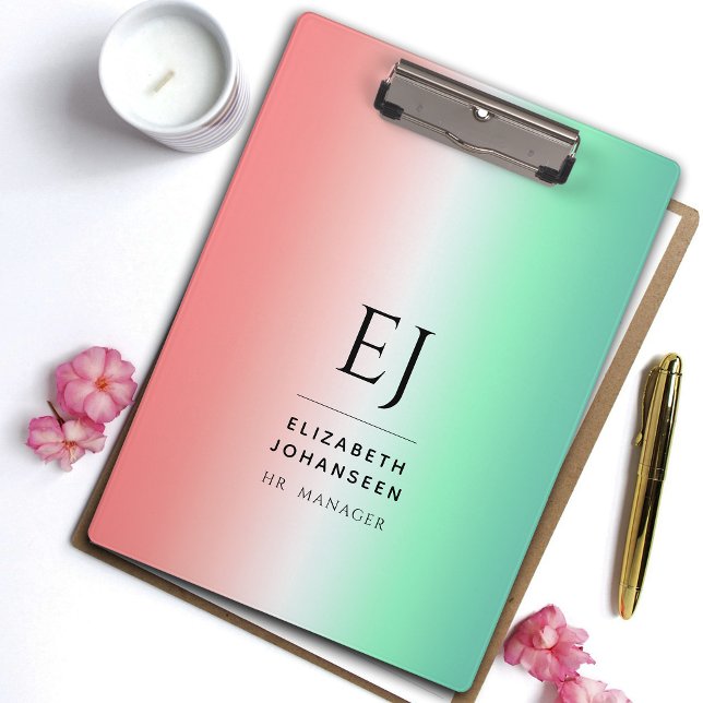 Porte-bloc Élégant rouge vert blanc dégradé Monogramme initia (Créateur téléchargé)