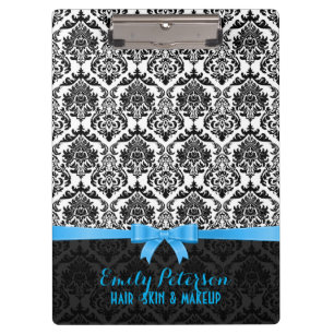 Porte-bloc Élégant ruban bleu noir et blanc Damas