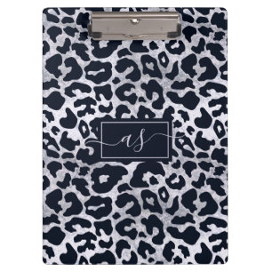 Porte-bloc Élégant Silver Black Leopard Impression Monogramme