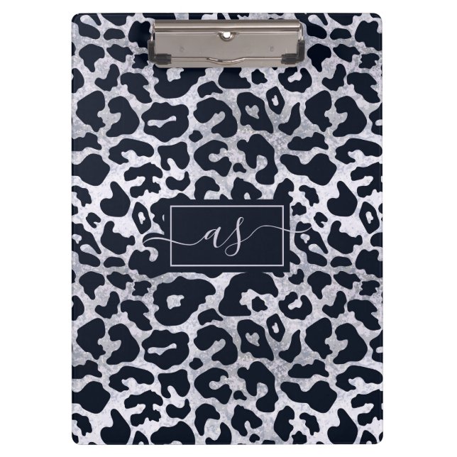 Porte-bloc Élégant Silver Black Leopard Impression Monogramme (Devant)