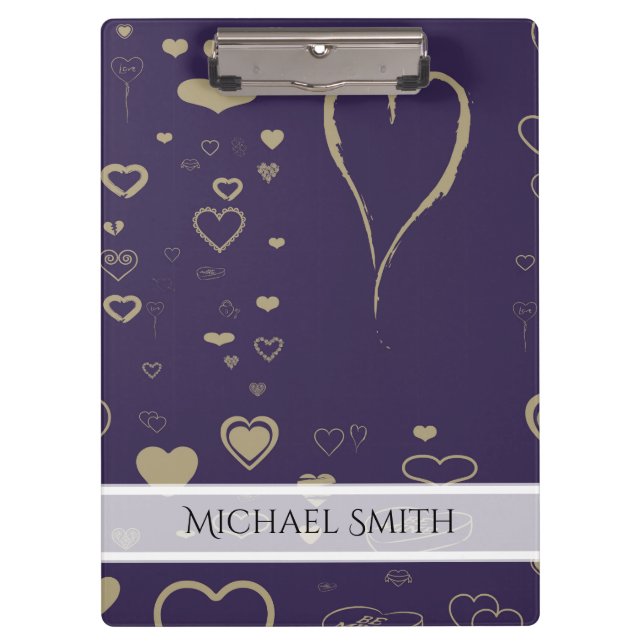 Porte-bloc Élégant violet moderne Motif de coeur (Devant)