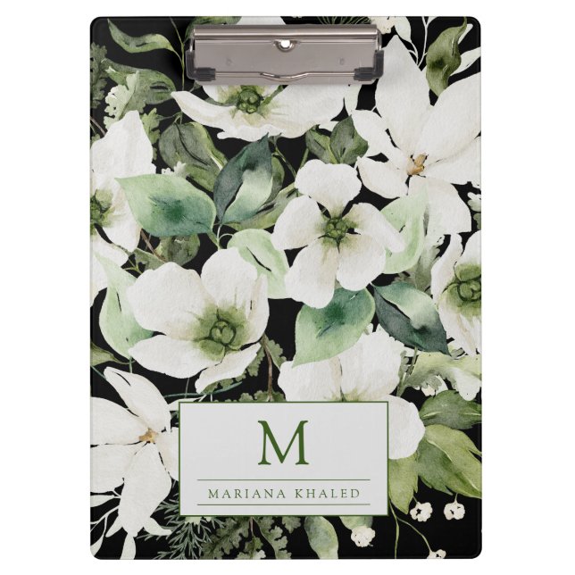 Porte-bloc Elégante aquarelle florale noir et blanc (Devant)