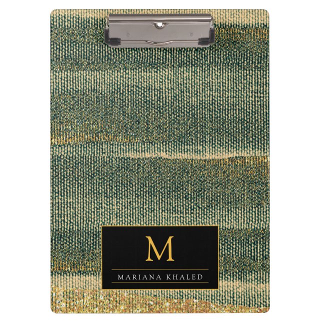 Porte-bloc Élégante brosse verte avec or et noir (Devant)