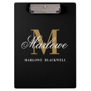 Porte-bloc Élégante calligraphie de monogramme d'or noir