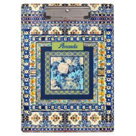 Porte-bloc Élégante chine à carreaux bleu floral note monogra