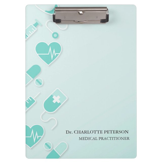 Porte-bloc Éléments de médecin Médicale bleu personnalisés (Devant)