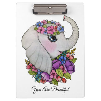 Porte-bloc Eléphant Cute Avec Fleurs Sauvages En Aquarelle