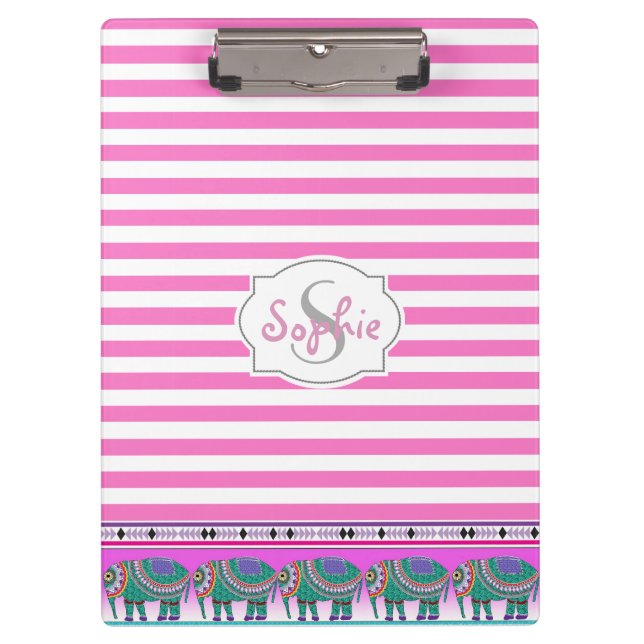 Porte-bloc Eléphant Orné Turquoise Stripped Personnalisé (Devant)