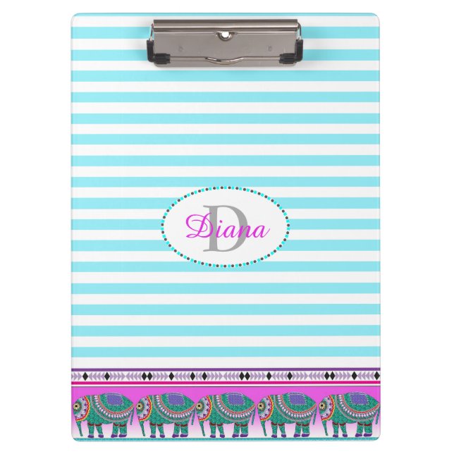 Porte-bloc Eléphant Orné Turquoise Stripped Personnalisé (Devant)