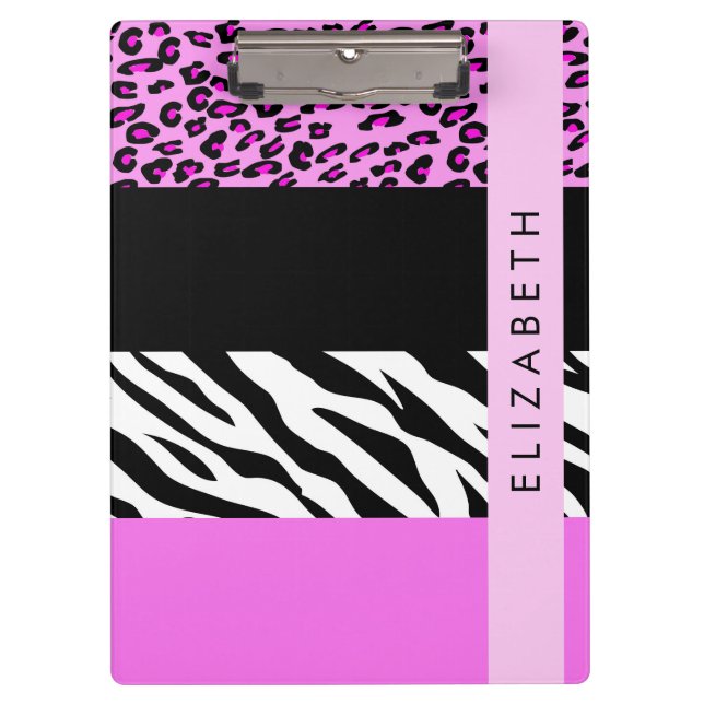 Porte-bloc Empreinte de léopard, Zebra Print, Rose, Votre nom (Devant)