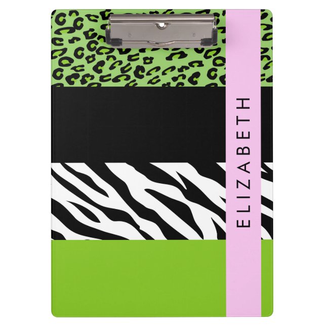 Porte-bloc Empreinte de léopard, Zebra Print, Vert, Votre nom (Devant)