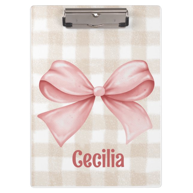 Porte-bloc En vichy beige et rose avec arc aquarelle (Devant)