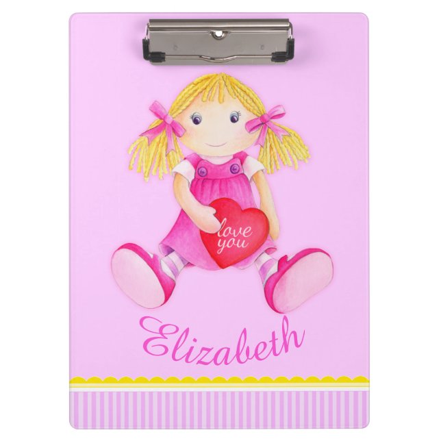 Porte-bloc Enfants poupée mignonne aquarelle art rose nommé p (Devant)