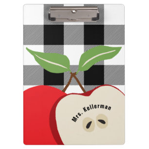 Porte-bloc Enseignant Pomme Blanc Buffalo Plaid Nom Monogramm