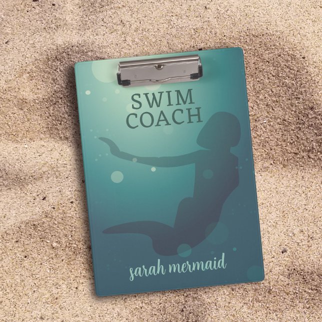 Porte-bloc Entraîneur de natation Turquoise Moderne Porte - b (Perfect for Swim Coaches. Add your name to this mermaid clipboard)