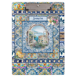 Porte-bloc été italie carreaux bleu floral citrus monogramme