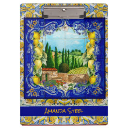 Porte-bloc été italien Majolica bleu tuiles citrus monogramme