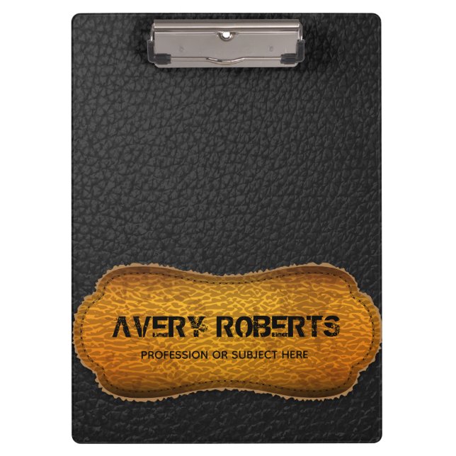 Porte-bloc Faux Design cuir noir jaune professionnel (Devant)