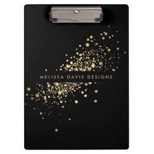 Porte-bloc Faux Gold Confetti sur Black Modern Personnalisé