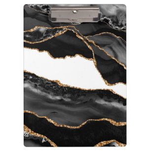 Porte-bloc Faux Marblé Agate Black Stone Luxe Or