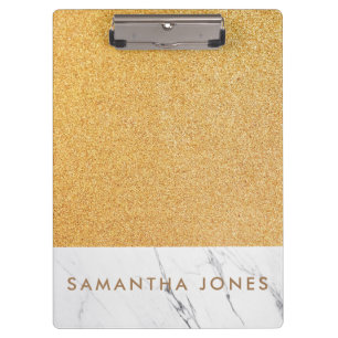 Porte-bloc Faux Parties scintillant Marbre blanc Or Personnal