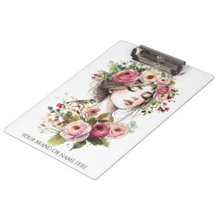 Porte-bloc Femmes au pince-notes avec Couronne de Roses
