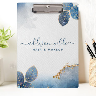 Porte-bloc Feuilles botaniques aquarelle bleu or Entreprise