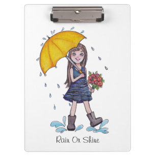 Porte-bloc Fille Avec Parapluie Jaune En Aquarelle