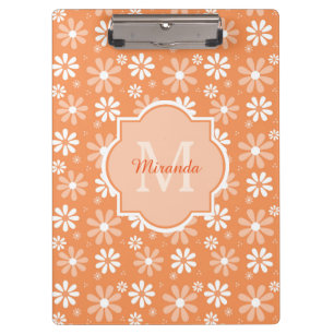 Porte-bloc Fille Monogramme mignon Orange Daisy Fleurs et nom