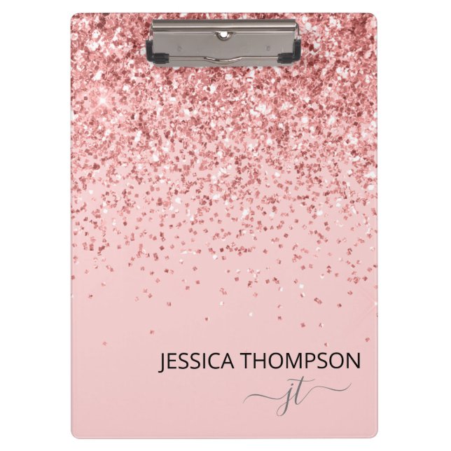 Porte-bloc Fille Parties scintillant Blush rose Simple Monogr (Devant)